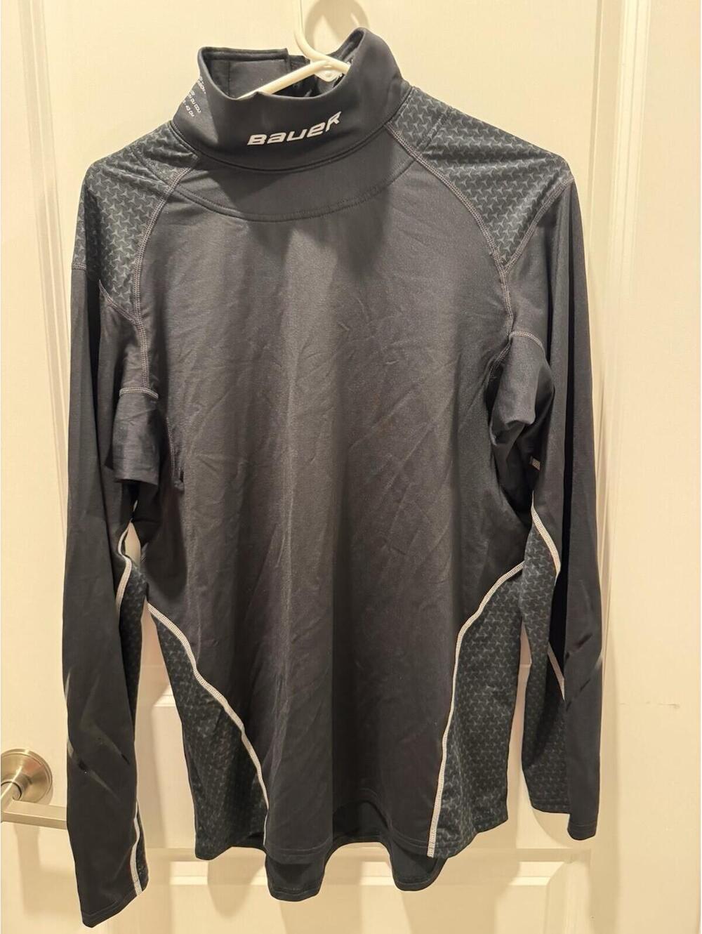 Bauer Hockey Fit Kevlar Neck Long Sleeve Black Performance Shirt Mens L